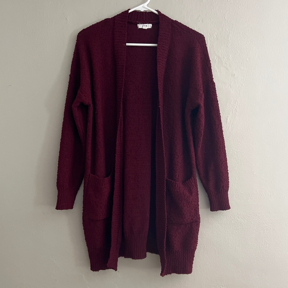 E&M maroon textured cardigan size small